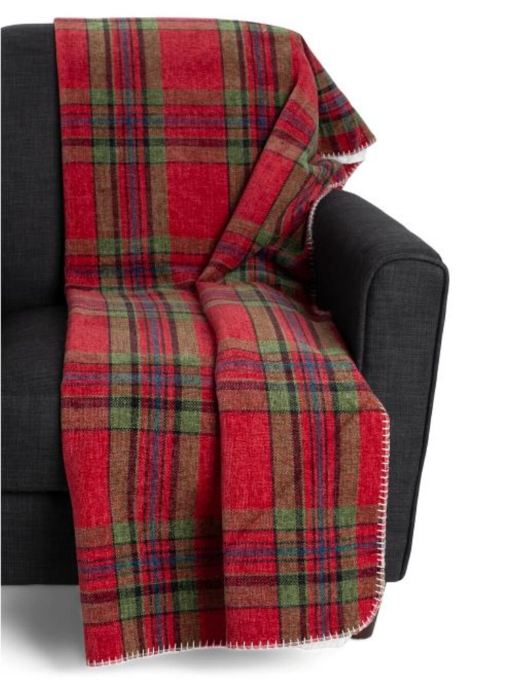ENVOGUE Chenille Plaid Faux Rabbit Fur Reversible Throw - Picture 2 of 4